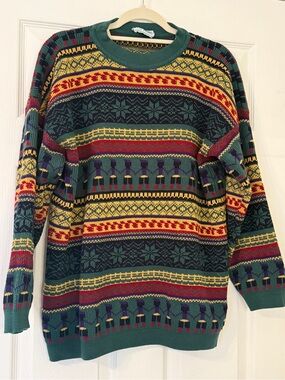 Vintage ON TIME Multicolor Fair Isle / Nordic Patterned Christmas Sweater
